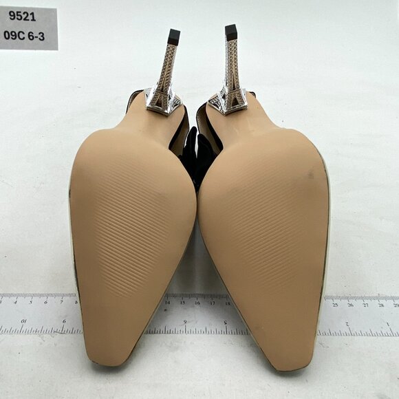 Black Women's Bow Clear Pointed Toe Ankle Strap Crystal Heel Wedding Pumps - Picture 6 of 6